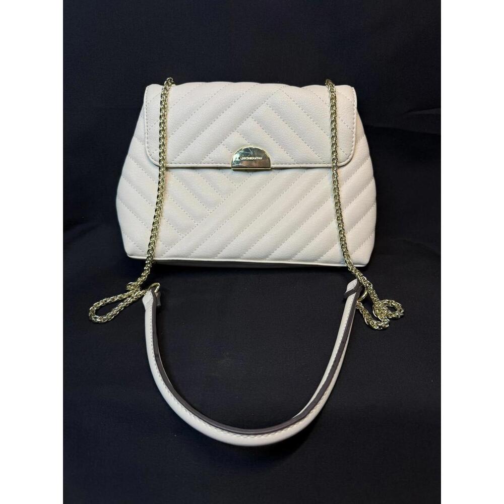 Liz Claiborne Shoulder Bag Womens White Quilted Chain Strap Purse Gold Hardware